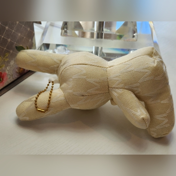 "M" Bunny Cream with Bow Tie Key Chain Book Bag Tag - Picture 3 of 5